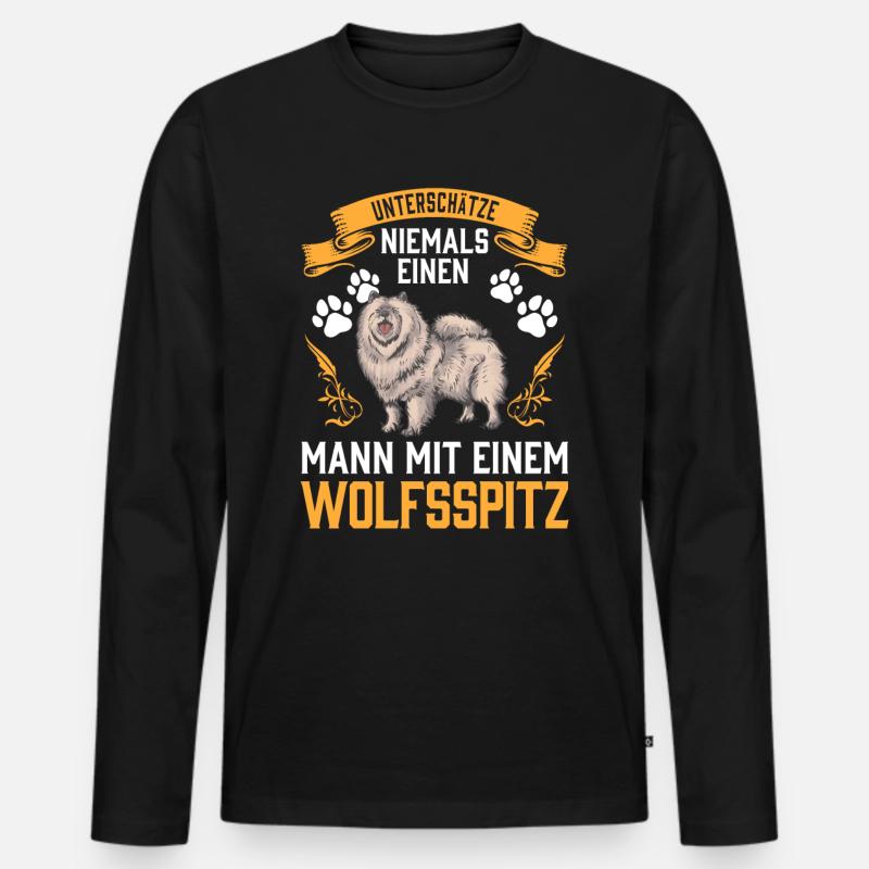 Mann mit Wolfsspitz Deutscher Keeshond - Männer Premium Bio Langarmshirt - Schwarz