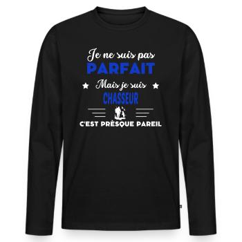 je ne suis pas parfait - idée de cadeau chasseur - T-shirt manches longues Premium bio Homme - noir - Devant - Nico (187cm)