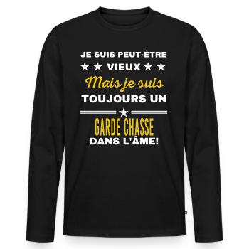 Je suis peut-être vieux GARDE CHASSE - T-shirt manches longues Premium bio Homme - noir - Devant - Nico (187cm)