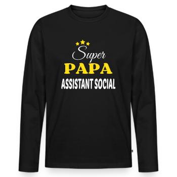 Super Papa ASSISTANT SOCIAL ANNIVERSAIRE - T-shirt manches longues Premium bio Homme - noir - Devant - Nico (187cm)
