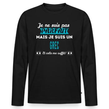 Je ne suis pas parfait GREC - T-shirt manches longues Premium bio Homme - noir - Devant - Nico (187cm)