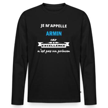 Je m'appelle excellence Armin - T-shirt manches longues Premium bio Homme - noir - Devant - Nico (187cm)