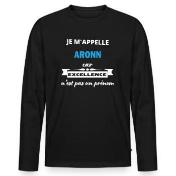 Je m'appelle excellence Aronn - T-shirt manches longues Premium bio Homme - noir - Devant - Nico (187cm)