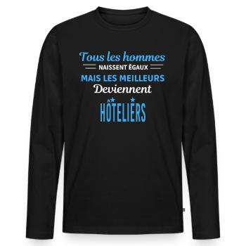 tous les hommes naissent égaux Hôteliers - T-shirt manches longues Premium bio Homme - noir - Devant - Nico (187cm)