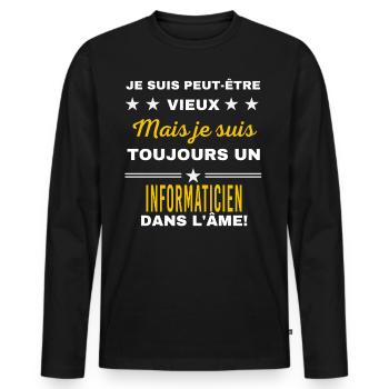Je suis peut-être vieux INFORMATICIEN - T-shirt manches longues Premium bio Homme - noir - Devant - Nico (187cm)