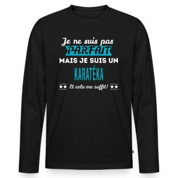 Je ne suis pas parfait KARATÉKA - T-shirt manches longues Premium bio Homme - noir - Devant - Nico (187cm)