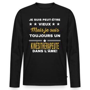 Je suis peut-être vieux KINÉSITHERAPEUTE - T-shirt manches longues Premium bio Homme - noir - Devant - Nico (187cm)