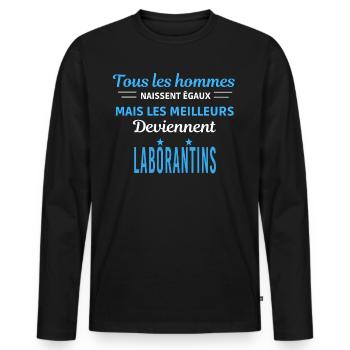 tous les hommes naissent égaux Laborantins - T-shirt manches longues Premium bio Homme - noir - Devant - Nico (187cm)
