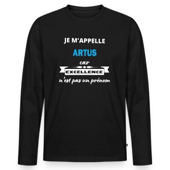 Je m'appelle excellence Artus - T-shirt manches longues Premium bio Homme - noir - Devant - Nico (187cm)