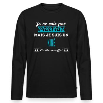 Je ne suis pas parfait KINÉ - T-shirt manches longues Premium bio Homme - noir - Devant - Nico (187cm)
