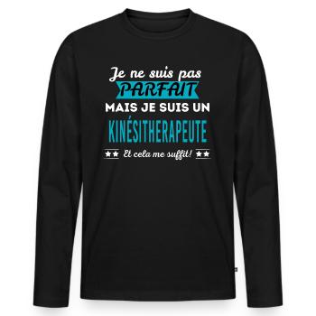 Je ne suis pas parfait KINÉSITHERAPEUTE - T-shirt manches longues Premium bio Homme - noir - Devant - Nico (187cm)