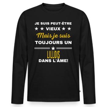 Je suis peut-être vieux LILLOIS - T-shirt manches longues Premium bio Homme - noir - Devant - Nico (187cm)