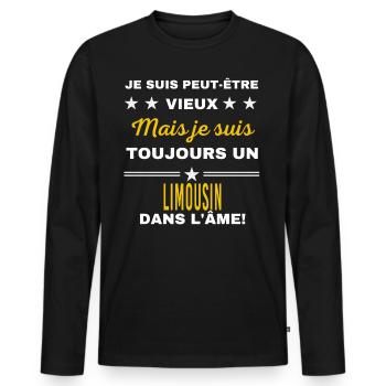 Je suis peut-être vieux LIMOUSIN - T-shirt manches longues Premium bio Homme - noir - Devant - Nico (187cm)