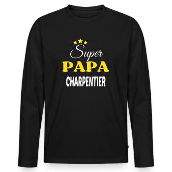 Super Papa CHARPENTIER ANNIVERSAIRE - T-shirt manches longues Premium bio Homme - noir - Devant - Nico (187cm)