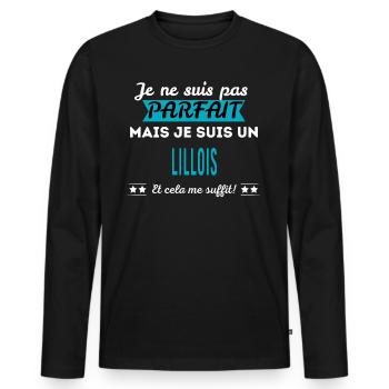 Je ne suis pas parfait LILLOIS - T-shirt manches longues Premium bio Homme - noir - Devant - Nico (187cm)