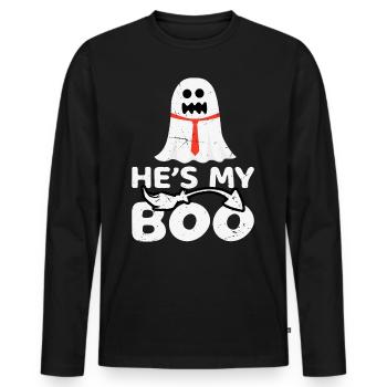 He's My Boo - Lustges Halloween Partner Kostüm - Männer Premium Bio Langarmshirt - Schwarz - Vorne - Nico (187cm)