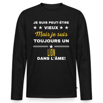 Je suis peut-être vieux LION - T-shirt manches longues Premium bio Homme - noir - Devant - Nico (187cm)