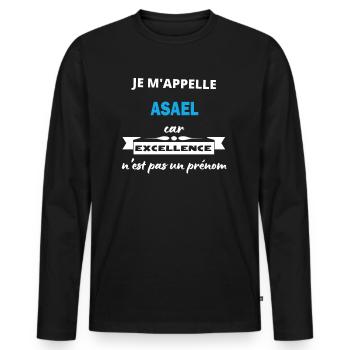 Je m'appelle excellence Asael - T-shirt manches longues Premium bio Homme - noir - Devant - Nico (187cm)