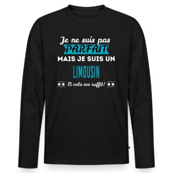 Je ne suis pas parfait LIMOUSIN - T-shirt manches longues Premium bio Homme - noir - Devant - Nico (187cm)