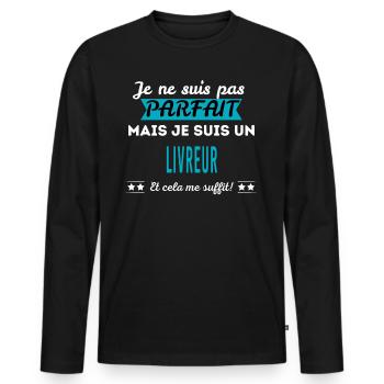 Je ne suis pas parfait LIVREUR - T-shirt manches longues Premium bio Homme - noir - Devant - Nico (187cm)