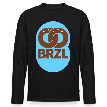 Minimalistisch und modern – Bayerische Brezn Motiv - Männer Premium Bio Langarmshirt - Schwarz - Vorne - Nico (187cm)