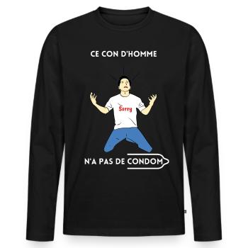 LOGO Ce con d'homme n'a pas de condom - T-shirt manches longues Premium bio Homme - noir - Devant - Nico (187cm)