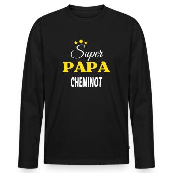 Super Papa CHEMINOT ANNIVERSAIRE - T-shirt manches longues Premium bio Homme - noir - Devant - Nico (187cm)