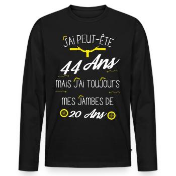 j'ai des jambes de 20 ans anniversaire 44 ans - T-shirt manches longues Premium bio Homme - noir - Devant - Nico (187cm)