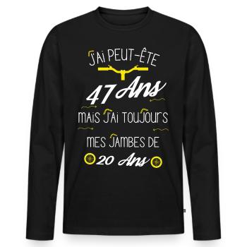 anniversaire 47, j'ai des jambes de 20 ans - T-shirt manches longues Premium bio Homme - noir - Devant - Nico (187cm)