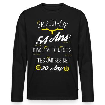 Cadeau 54 ans cycliste J ai des jambes de 20 ans - T-shirt manches longues Premium bio Homme - noir - Devant - Nico (187cm)