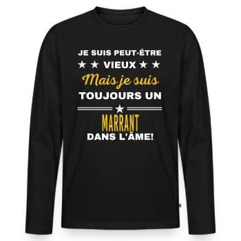Je suis peut-être vieux MARRANT - T-shirt manches longues Premium bio Homme - noir - Devant - Nico (187cm)