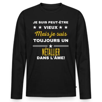 Je suis peut être vieux MÉTALLIER - T-shirt manches longues Premium bio Homme - noir - Devant - Nico (187cm)