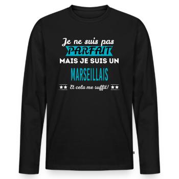 Je ne suis pas parfait MARSEILLAIS - T-shirt manches longues Premium bio Homme - noir - Devant - Nico (187cm)