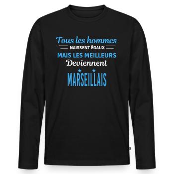 tous les hommes naissent égaux Marseillais - T-shirt manches longues Premium bio Homme - noir - Devant - Nico (187cm)