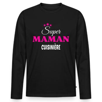 Super maman cuisinière citation - T-shirt manches longues Premium bio Homme - noir - Devant - Nico (187cm)