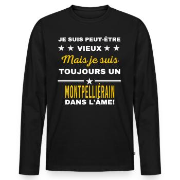 Je suis peut-être vieux MONTPELLIÉRAIN - T-shirt manches longues Premium bio Homme - noir - Devant - Nico (187cm)