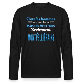 tous les hommes naissent égaux Montpelliérains - T-shirt manches longues Premium bio Homme - noir - Devant - Nico (187cm)