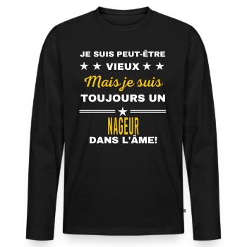Je suis peut-être vieux NAGEUR - T-shirt manches longues Premium bio Homme - noir - Devant - Nico (187cm)