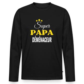 Super Papa DÉMÉNAGEUR ANNIVERSAIRE - T-shirt manches longues Premium bio Homme - noir - Devant - Nico (187cm)
