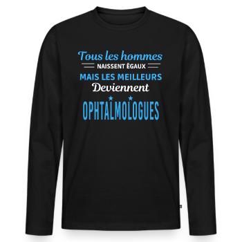 tous les hommes naissent égaux Ophtalmologues - T-shirt manches longues Premium bio Homme - noir - Devant - Nico (187cm)