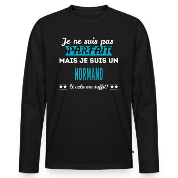 Je ne suis pas parfait NORMAND - T-shirt manches longues Premium bio Homme - noir - Devant - Nico (187cm)
