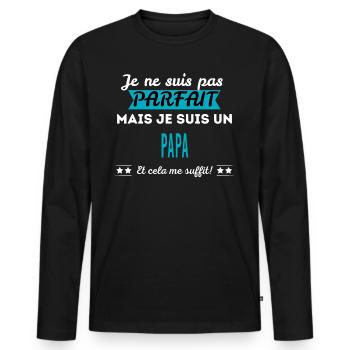 Je ne suis pas parfait PAPA - T-shirt manches longues Premium bio Homme - noir - Devant - Nico (187cm)