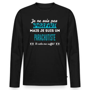 Je ne suis pas parfait PARACHUTISTE - T-shirt manches longues Premium bio Homme - noir - Devant - Nico (187cm)