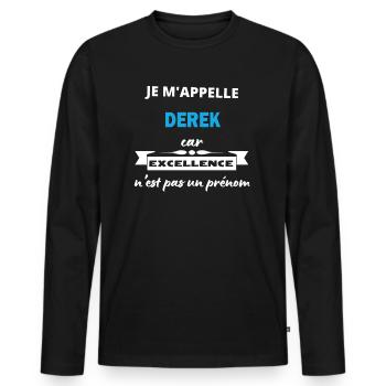 Je m'appelle excellence Derek - T-shirt manches longues Premium bio Homme - noir - Devant - Nico (187cm)
