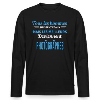 tous les hommes naissent égaux Photographes - T-shirt manches longues Premium bio Homme - noir - Devant - Nico (187cm)