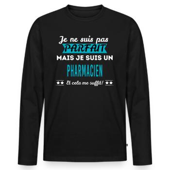 Je ne suis pas parfait PHARMACIEN - T-shirt manches longues Premium bio Homme - noir - Devant - Nico (187cm)