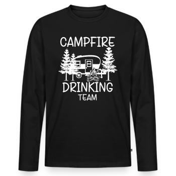 Camping Abenteuer: Lagerfeuer und Trinken im Wald - Männer Premium Bio Langarmshirt - Schwarz - Vorne - Nico (187cm)