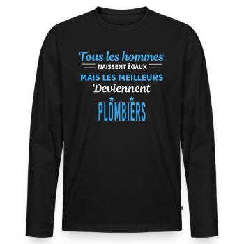 tous les hommes naissent égaux Plombiers - T-shirt manches longues Premium bio Homme - noir - Devant - Nico (187cm)
