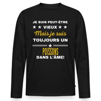 Je suis peut-être vieux POISSONS - T-shirt manches longues Premium bio Homme - noir - Devant - Nico (187cm)