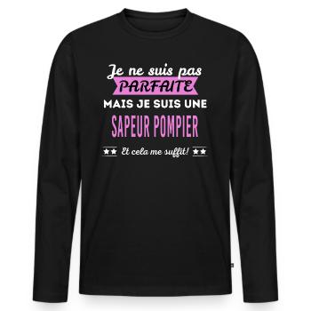 Je ne suis pas parfaite sapeur pompier - T-shirt manches longues Premium bio Homme - noir - Devant - Nico (187cm)